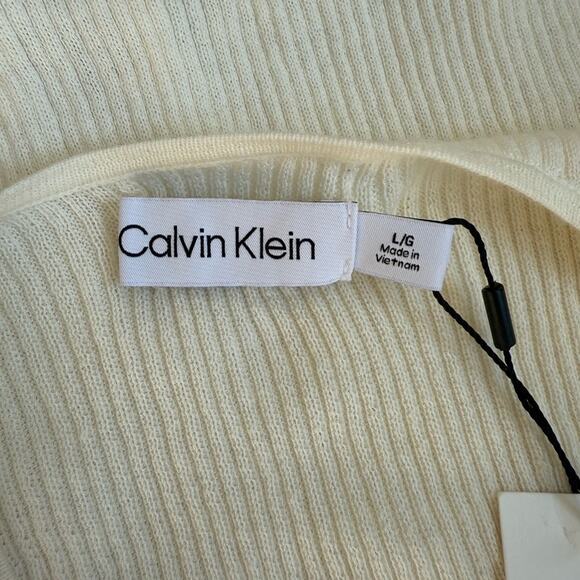 CALVIN KLEIN CREAM RIBBED SMOOTH COTTON SWEATER TANK TOP LARGE SP4O583222 - Picture 8 of 10